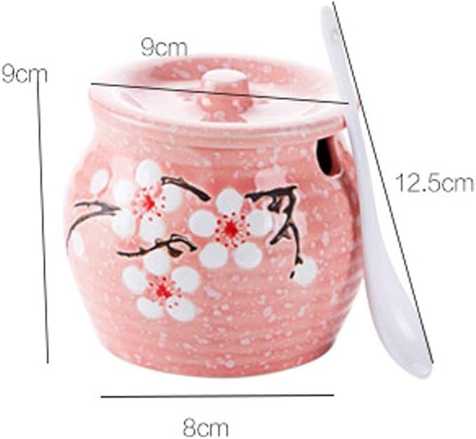 Ceramic Flower Sugar Bowl Seasoning Pot Salt Pepper Storage Jar with Lid And Spoon