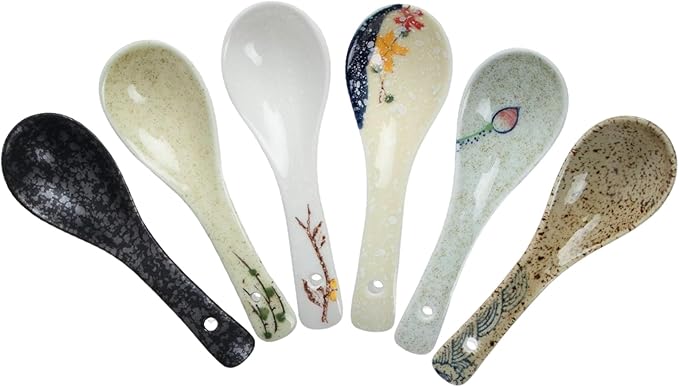 DAYUMKOU 6 Pack Asian Soup Spoon Ceramic Chinese Soup Spoons Set for Soup, Cereal, Pho, Noodles, Dumpling, Miso, Wonton Meal Partner