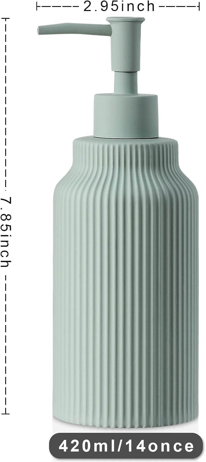 Modern Ceramic Soap Dispenser for Bathroom，14oz Ceramic Soft Touch Hand Lotion Dispenser with Pump，Liquid soap Dispenser for Kitchen (Green)