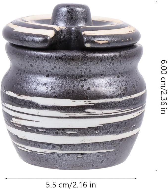 BETOOKY Ceramic Sushi Seasoning Pot and Mustard Condiment Pot Compact Black Ceramic Storage Jar for Asian Kitchen Dining and Sushi Serving