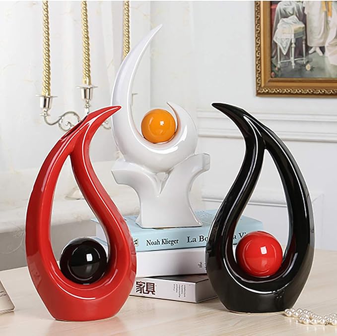 11 x 6 Inch Modern Abstract Sculpture Statue, Office Home Decor Ornament Ceramic Figures, Black