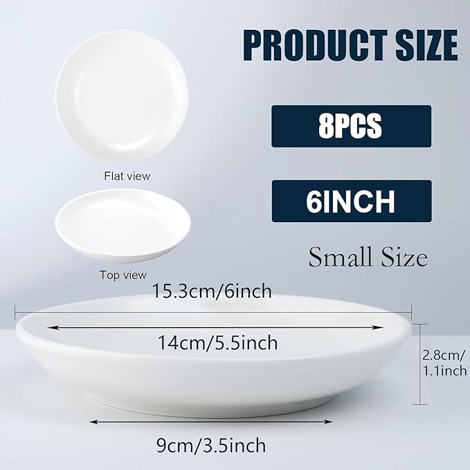 8 Pieces Ceramic Dessert Plates,6 inch White Appetizer Plates,Round Dessert Salad Plate,Porcelain Dinner Plate,Ceramic Serving Dishes for Appetizers Salad Cake, Microwave & Dishwasher Safe