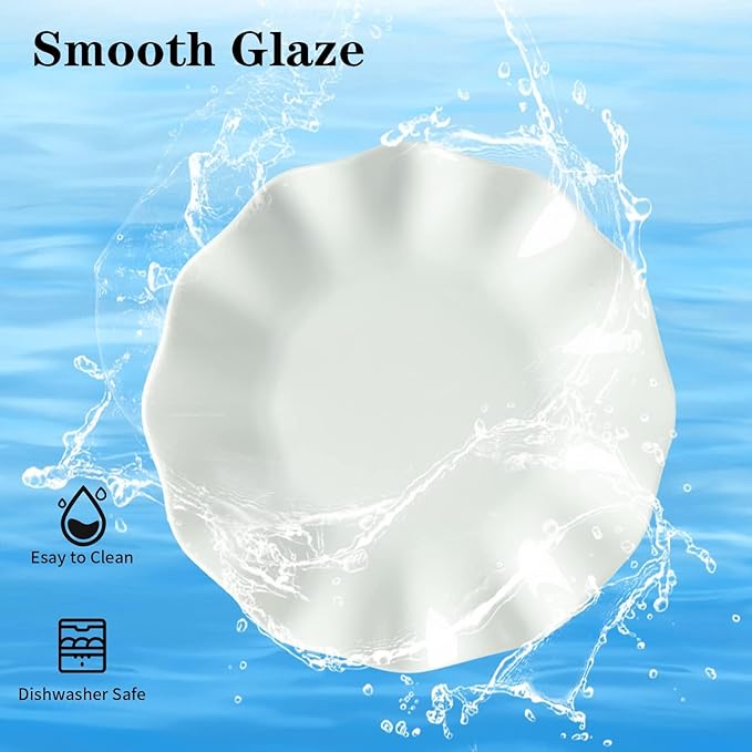 7 Inch Porcelain Small Dinner Plates, Set of 12, White Appetizer Plates, Wave Rim Dessert Salad Plate, Serving Dishes for Cake, Snack, Ice Cream, Waffles, Microwave, Oven, Dishwasher Safe