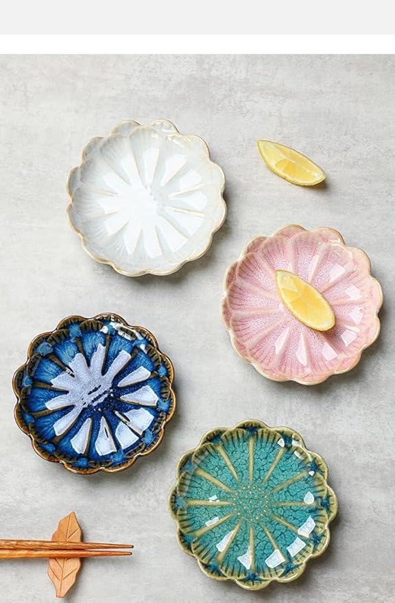 Lotus Ring Holder Dish Small Indoor Ash Tray, Ceramic Dessert Plate Trinket Jewelry Holder Organizing Necklace Earrings for Parents Friends Sister, Blue. All Jewelries Are NOT Included.