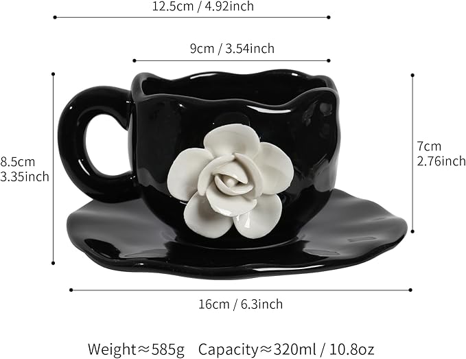 Cute Ceramic Coffee Cups, Unique Fancy Tea Cups with Saucer, 11OZ for Cappuccino Latte Milk