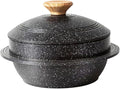 Cast Aluminum Pot with Lid, 7 in Non-Stick Casserole Dish Korean Stone Bowl Induction Compatible, Black