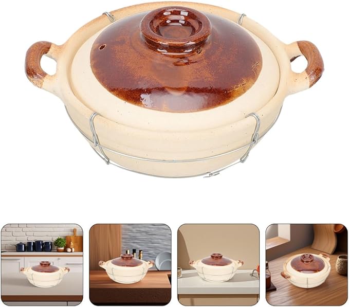 2pcs Chinese Clay Pot with Lid 0.5l Single Handle Small Casserole Korean Stone Pot for Cooking Rice and Soup Oven Safe Home Cookware