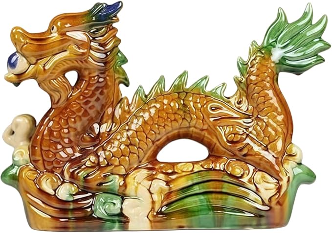 Art Sculpture/Figurine/Decorative Ceramic Zodiac Dragon Sculpture Asian Feng Shui Ornaments Symbolize Power and Nobility Colorful