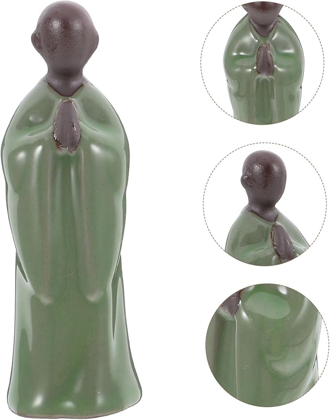 Milisten Ceramic Monk Figurine for Home Decor Miniature Zen Statue Bonsai Plant Design Asian Sculpture for Indoor Meditation and Feng Shui