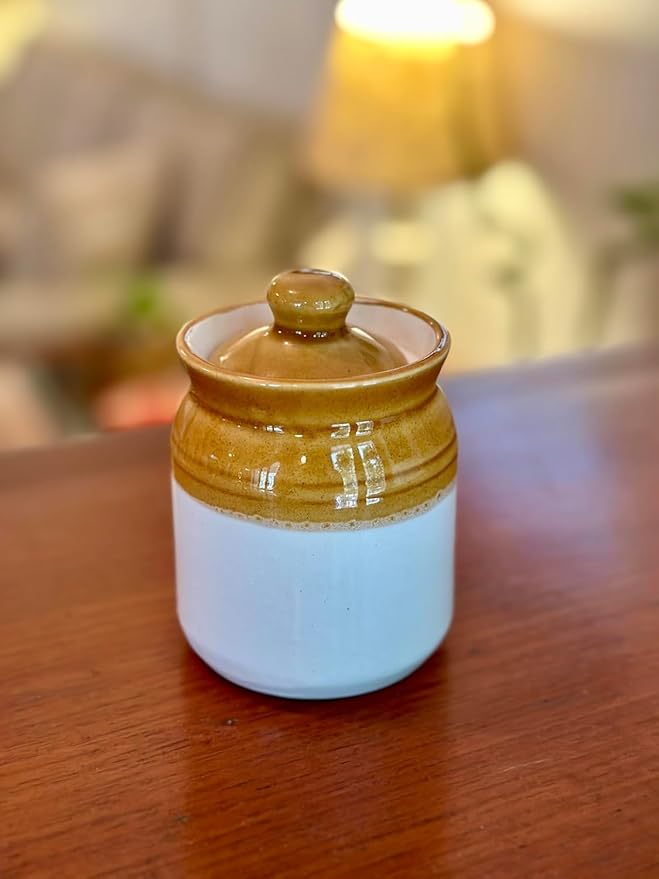 The Great Indian Bazaar Decorative Ceramic Jar With Lid For Kitchen Pantry Countertop Home Dining Table Accessories Condiment Pickle Spice Coffee Tea Caddy Sugar Salt Herbs Food Storage (White)