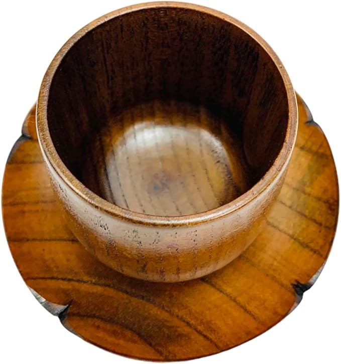 JapanBargain 4103+4079, Wooden Tea Cup and Saucer Set Wooden Water Mug Coffee Mug Japanese Zen Style Teacup 4 ounce