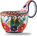 Handmade Ceramic Soup Bowl with Loop Handle, Polish Pottery Large Mug Cup, 18 oz Cup Perfect for Yogurt, Cereal, Soup, Pho, Stew, Salad, Dishwasher Microwave, Oven Safe Gift for Women