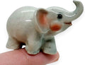 ChangThai Design Tiny 1½" Gray Baby Elephant Walk Trunk Up Figurine - Miniature Hand Made Painted Ceramic Asian Elephants Cute Wildlife Wild Animals Porcelain Decorative Collectible Figure Décor Gifts