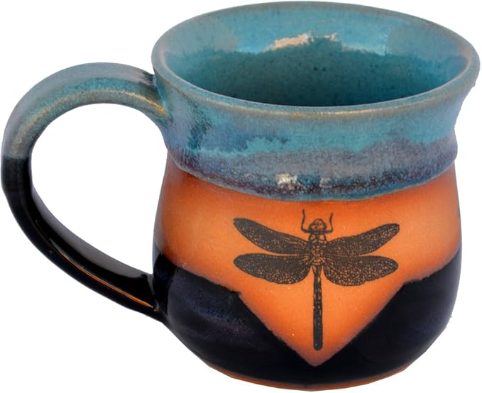 ALWAYS AZUL POTTERY Dragonfly 14 Oz. Mug in Mountain Waves Glaze - Handmade Ceramic Coffee Mug - Stylish and Unique Handcrafted Artistic Drinkware - Polished Clay Cups, Great for Coffee, Tea, & More