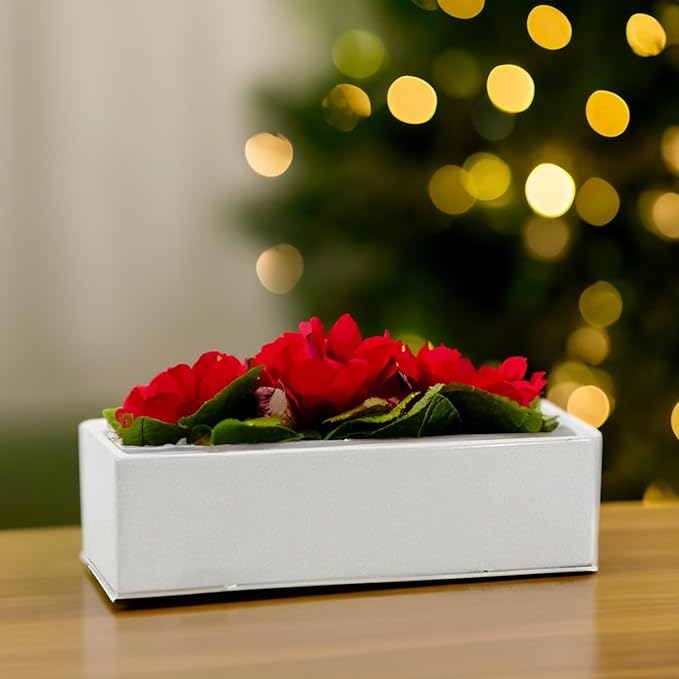 WGVI Long Rectangle Ceramic Planter Vase in White 14" x 4" x 4"H, Rectangular Box Block Terrarium Pot, Flower Arrangement, Tabletop Centerpiece, Home Decor Organization Storage Container, 1 Pc.