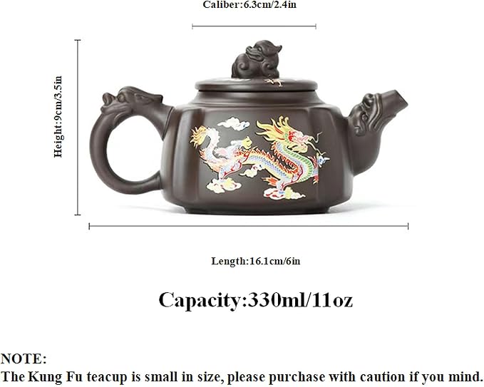 Zisha Tea Set, Chinese Tea Set with Gift Package, Suitable for Father's Day, Mather's Day, Birthday, Christmas Gifts (Square Dragon)