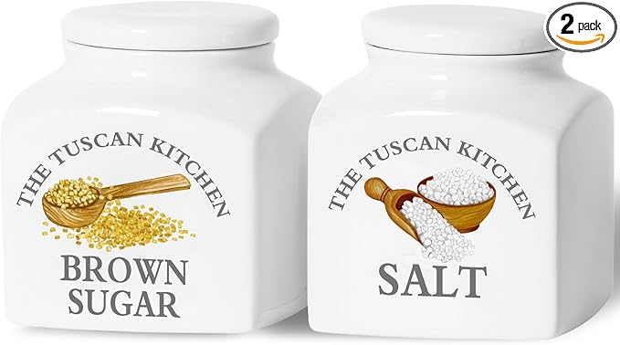 HOMBENE Food Storage Jar, Kitchen Canisters Ceramic Containers with Airtight Lids, 38 oz Containers for Salt and Brown Sugar Set of 2, White