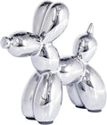 Creative Silver Balloon Dog Statues Small Ceramic Animal Sculpture Modern Home Decor Living Room Desktop Decorations Bedroom Office Cabinet Ornament (Silver)