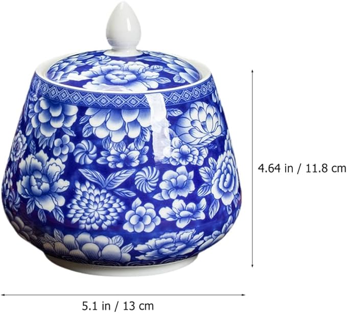 Airtight Ceramic Coffee Canister with Lid - Blue Kitchen Storage Jar for Coffee, Tea, Dry Food |Leakproof Ceramic Jar, Decorative Canisters for Pantry Organization (Blue & White)