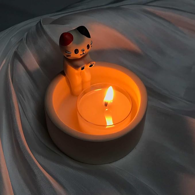 Cartoon Kitten Candle Holder,Handmade Ceramic Candlestick,Kitten Warming Its Paws Cute Scented Light Holder Candle Sticks Holder Decor,Cute Home Decor Gift for Cats Lovers-Colorful