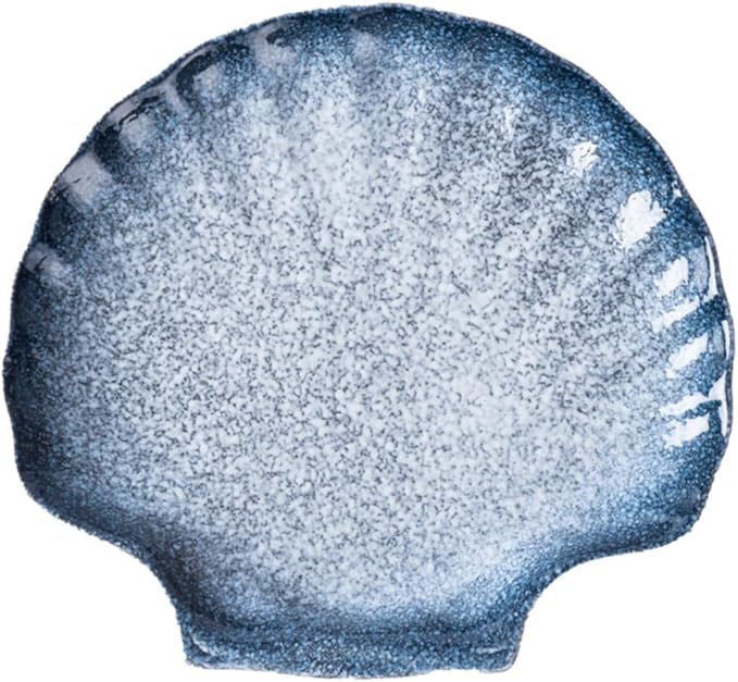 Creative Shell Shape Ceramic Plate Blue Tone Household Dinnerware for Salad Pasta Fruits Easy-clean Porcelain Dish for Home Restaurant Hotel Use