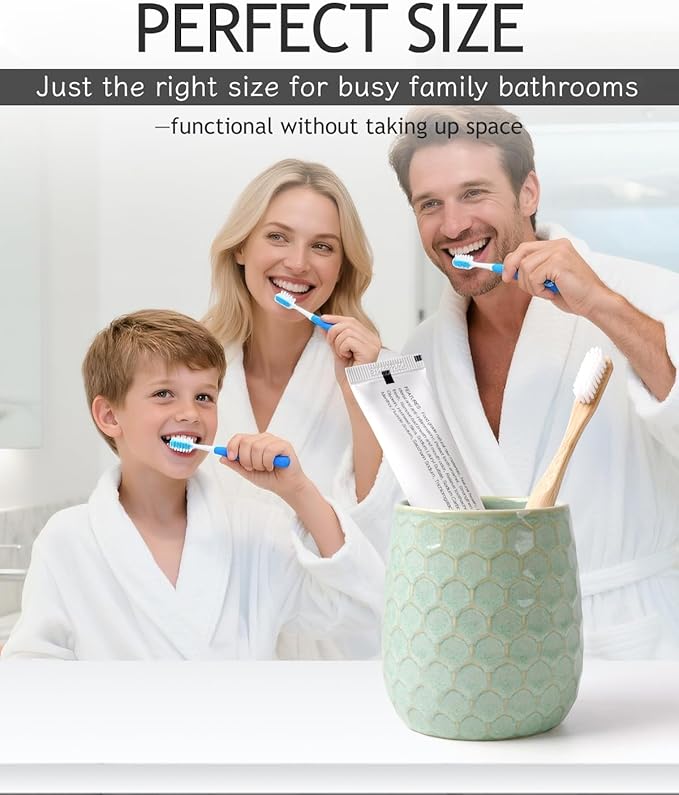 Toothbrush Holder, Tooth Brush Holder for Bathroom - Ceramic Toothbrush Cup Toothbrush Holders Countertop, Green Makeup Brush Holder Pen Holder, 3.62" x 3.62" x 3.93", ANTIS'S HOME