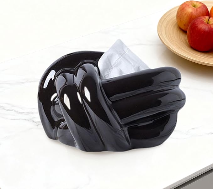 Tissue Box Cover Facial Bathroom Accessories Napkin Storage Container Ceramic for Office Vanity Living Room Bathroom Dresser, Black
