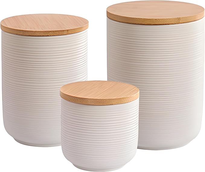 Ceramic Canister Set with Airtight Seal Lid, Kitchen Canisters for Countertop, White Canisters Sets for Flour, Coffee, Bean, Sugar, Tea, Spices and More, Home Decor (Set of 3)