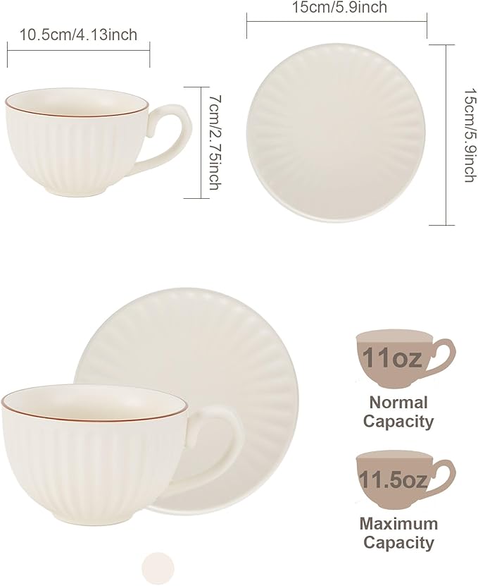 11.5oz Ceramic Cappuccino Cup and Saucer Set,Large Coffee Cup with Saucer for Latte Art,Professional BaristaPorcelain Mug for Home,Cafe,Office,Microwave & Dishwasher Safe,Gift for Coffee Lovers