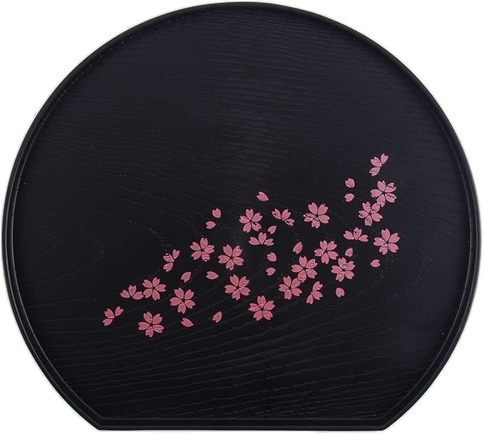 Cherry Blossom Pattern Tea Serving Tray, Half Moon Shaped, 8.8 x 7.8 inches, Made in Japan