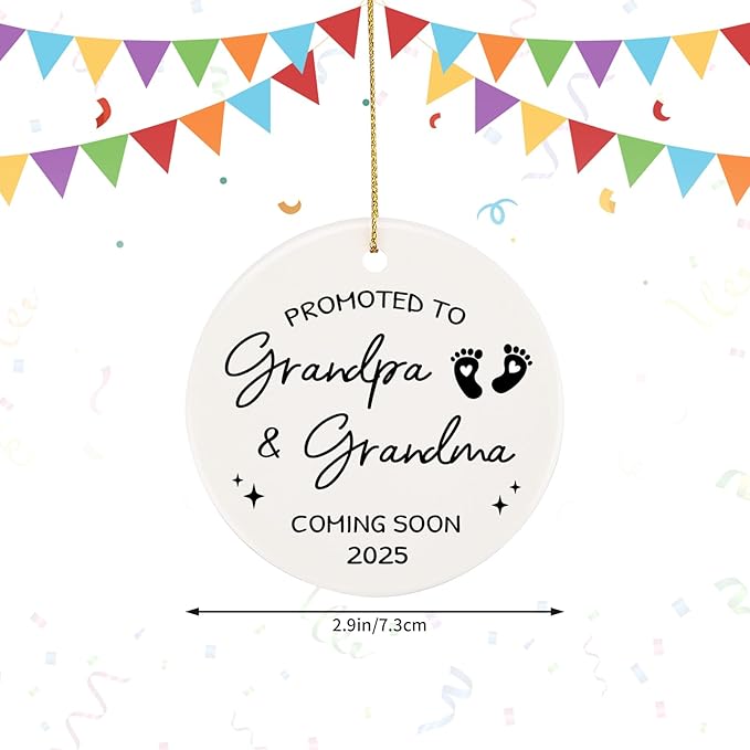 Pregnancy Announcement for Grandparents, 2025 Baby Announcement Ceramic Hanging Ornament for New Grandma & Grandpa, Grandparents to be Keepsake, First Grandchild Gifts-Baby Coming Soon