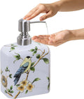 Ceramic Soap Dispenser, Decorative Flower Liquid Hand Soap Dispenser, Empty Refillable Lotion Bottle with Removable Pump for Bathroom Kitchen Countertop - White, 18.6 oz