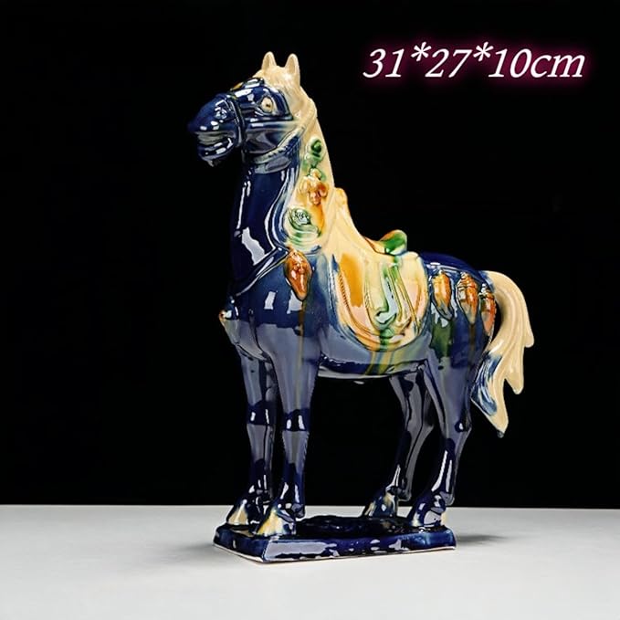 Collectible Sculptures/Figurines Chinese Feng Shui Ceramic Sculpture Silk Road Asian Art Decorative Ornaments Blue Horse