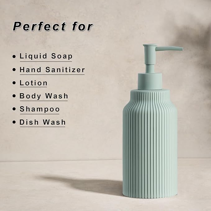 Modern Ceramic Soap Dispenser for Bathroom，14oz Ceramic Soft Touch Hand Lotion Dispenser with Pump，Liquid soap Dispenser for Kitchen (Green)