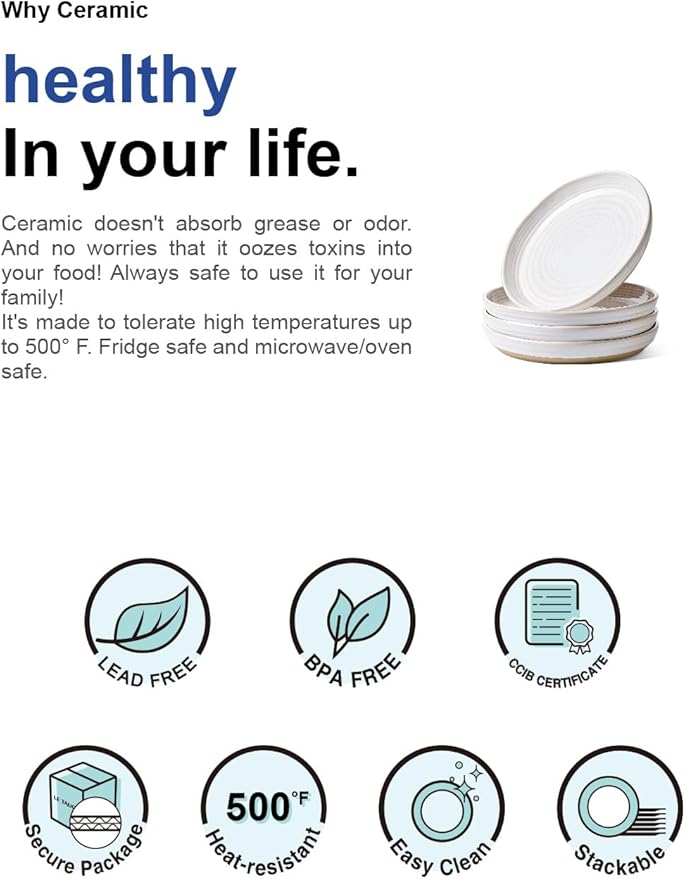 LE TAUCI Ceramic Salad Plates Set of 4, 8 Inch Modern White Dessert Plate Set for Appetizer, Bread, Small Dinner Plates for Kitchen, Microwave Dishwasher Safe, Scratch Resistant - Arctic White