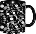 Retro,Funny Novelty Ceramic Coffee Cups With Handle,Music Pattern of Old Time Musical Tea Cup for Office and Home, 11 Oz,Dishwasher Microwave Safe (Black)