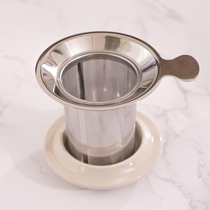 Urban Tokyo Tea Mug With Lid and Stainless Steel Infuser For Loose Leaf Tea Bag Tea Cup 15oz Porcelain Hot Beverage Everyday Use Home Office (Ryu Dragon)