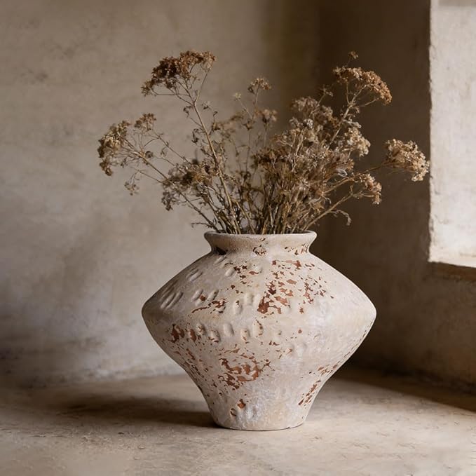 Wabi Sabi Rusty Vintage Vase, 6.3" Tall Wabi Sabi Decor Rustic Farmhouse Pottery Vase for Centerpiece, Textured Pottery Flower Vases for Home Decorative, Table, Living Room, Bedroom, Bathroom, Kitchen