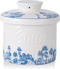 TEATALK Vintage Boho Butter Crock - French Ceramic Butter Keeper for Counter,Blue and White Porcelain Butter Dish with Lid, Stay Soft Spreadable Butter Container, 6.7 oz Aesthetic Kitchen Decor