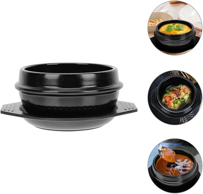 Cabilock Korean Stone Pot Casserole Cookware Stewing Pot Bibimbap Ceramic Soup Lid Korean Hot Kitchen Cooking