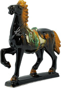Handmade -Tang Dynasty Tri-Color Horse Sculpture Ceramic Horse-19cm Cultural Art Piece for Home,Bookcase or Office Decor (Black)
