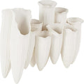 Deco 79 Ceramic Abstract Floral Inspired Vase with Linear Grooves and 10 Openings, 14" x 5" x 11", White