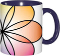 Rainbow,Funny Novelty Ceramic Coffee Cups With Handle,Flower of Life with Colorful Petals Tea Cup for Office and Home, 11 Oz,Dishwasher Microwave Safe (Navy blue)