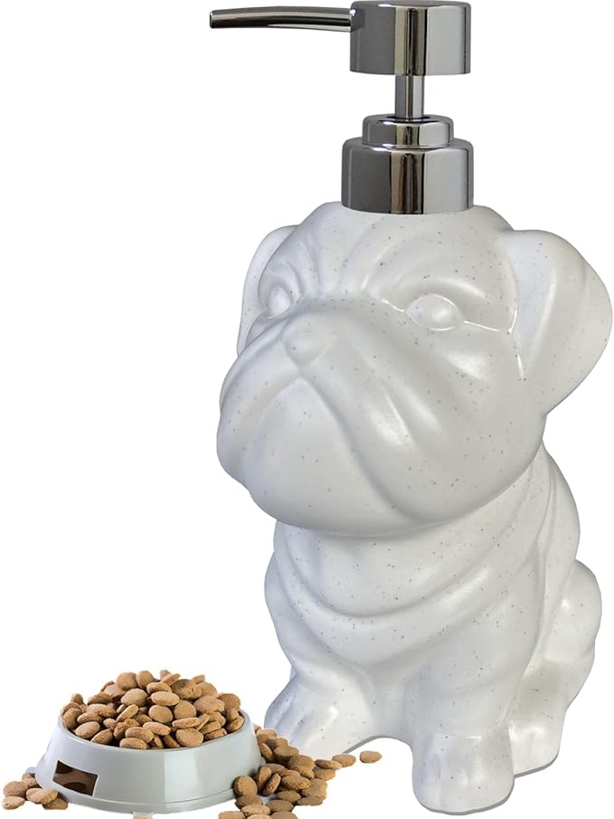 Dog Soap Dispenser, Caahanjia White Ceramic Lotion Dispenser, Funny Ceramic Lotion Dispenser, 15Oz Lotion Liquid Dispenser for Bathroom Kitchen Sink (White Dog)