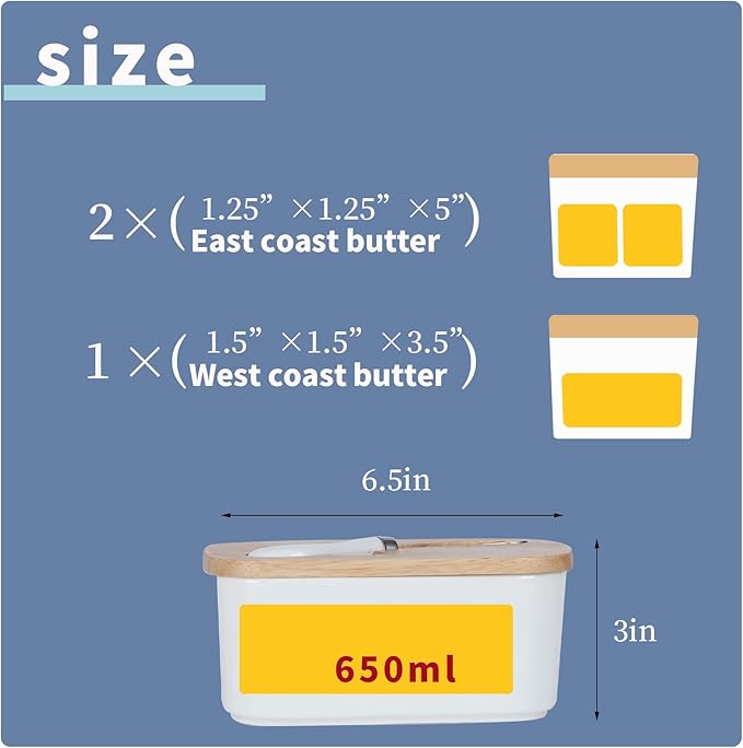 GDCZ Large Ceramic Butter Dish for Countertop Butter Keeper with Silicone Sealing, Natural Wooden Lid and Stainless Steel Knife, Kitchen Decor and Accessories for Kitchen Gifts (White)