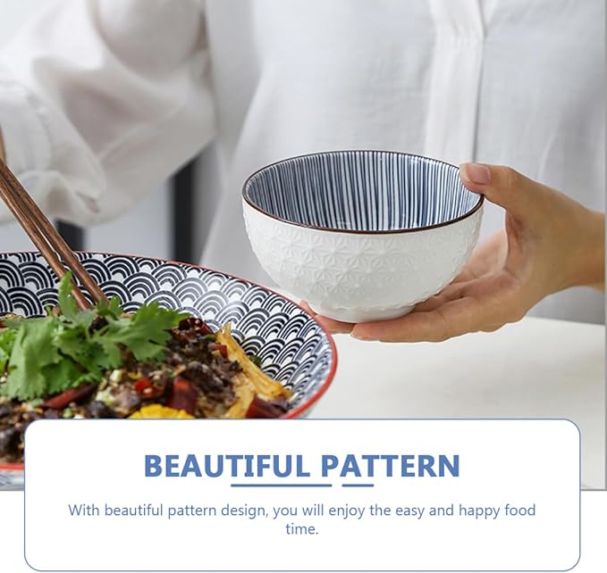 2pcs Ceramic Fruit Salad Bowls Kitchen Tableware for Rice and Salad Lightweight and Portable Beautifully Designed Delicate Patterns