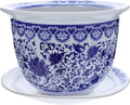 DOITOOL Blue and White Porcelain Plant pots with Drainage Holes and Drainage Tray for Indoor and Outdoor Plants, Ceramic Flower Pots