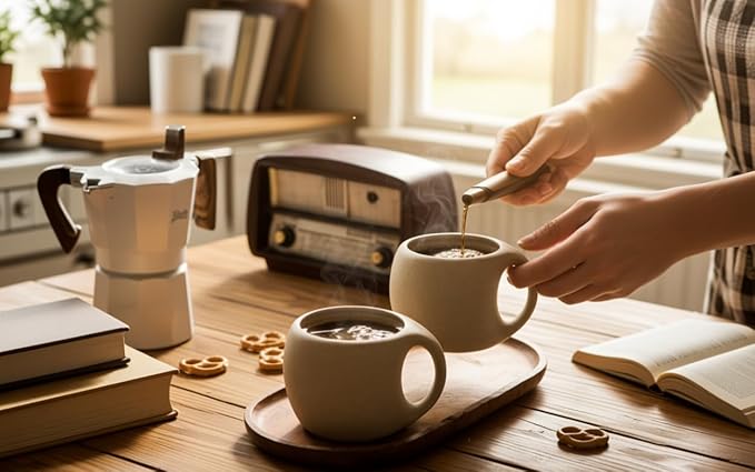 Ceramic Cappuccino Cups with Handle,6 oz Ceramic Coffee Mug Set of 4,Clay Espresso Cup for Double Shots,Small Coffee Cups for Latte,Cafe,Mocha,Tea Cups (Natural Beige,6 OZ)