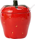 Hand-painted Ceramic Fruit Shape Sugar Bowl Spice Jar Seasoning Pot with Lid Spoon (Strawberry)