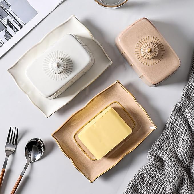 WAIT FLY Vintage Ceramic Butter Dish with Lid for Kitchen Countertop, Home Decorative-Black-1 PCS